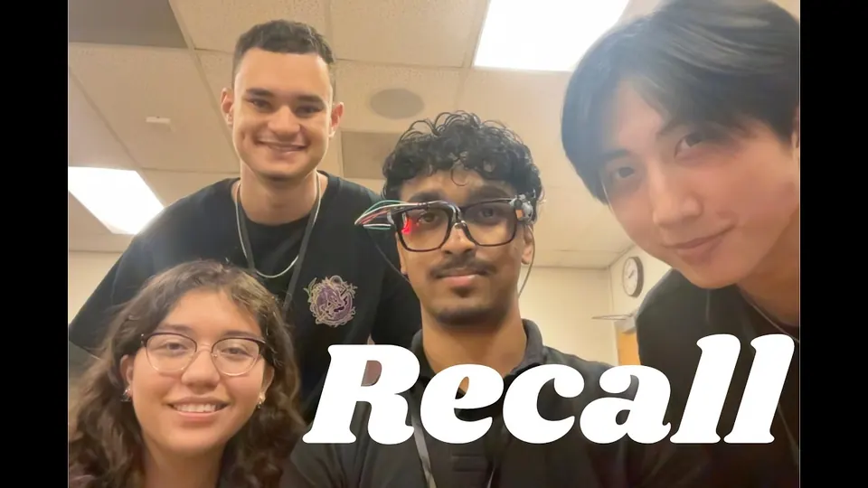 Recall demo thumbnail showing the project team and wearable prototype